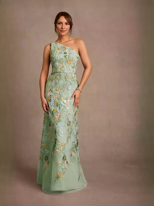 Dusty Sage floor-length prom dress, alternate view showing the bodice and skirt