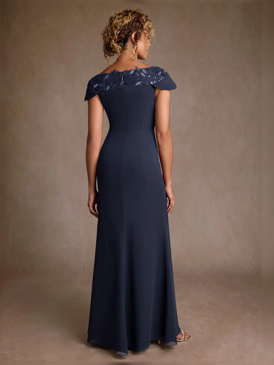 Dark Navy maxi mother of the bride dress, alternate view showing the bodice and skirt