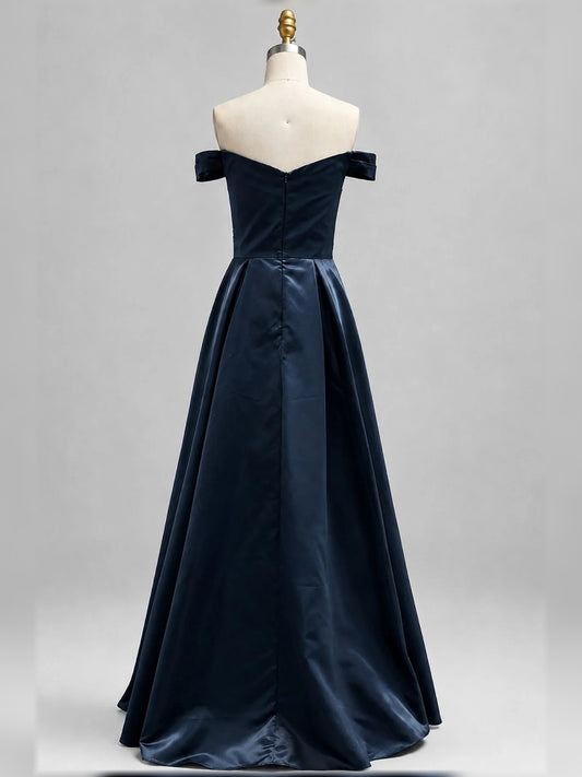 Navy Blue floor-length mother of the bride dress, alternate view showing the bodice and skirt