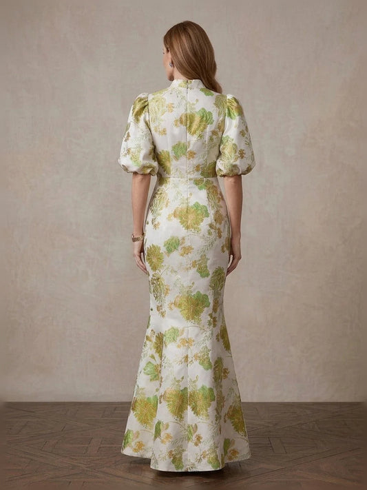 Ivory floor-length mother of the bride dress, alternate view showing the bodice and skirt
