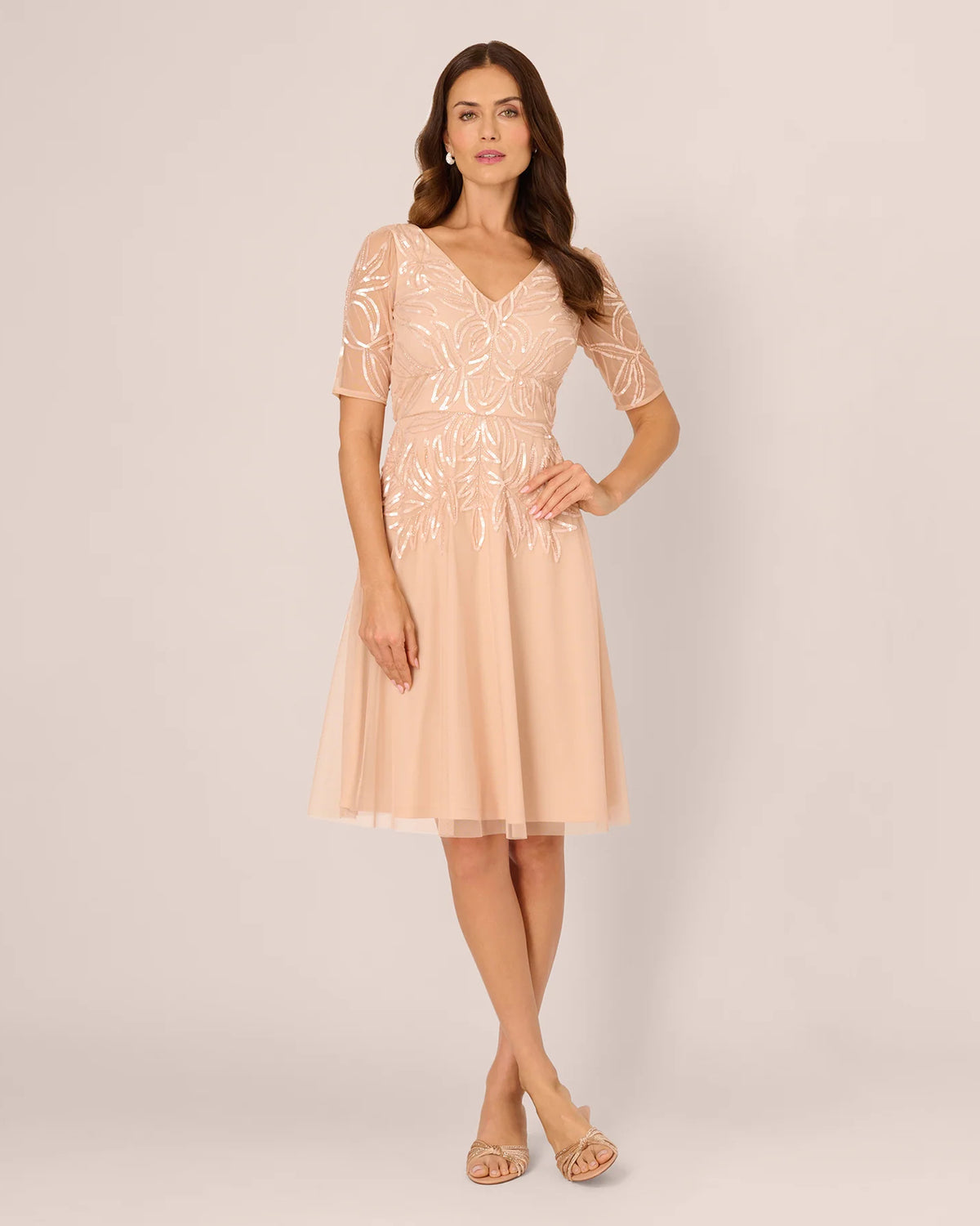 short-sleeve a-line midi mother of the bride dress - image 2