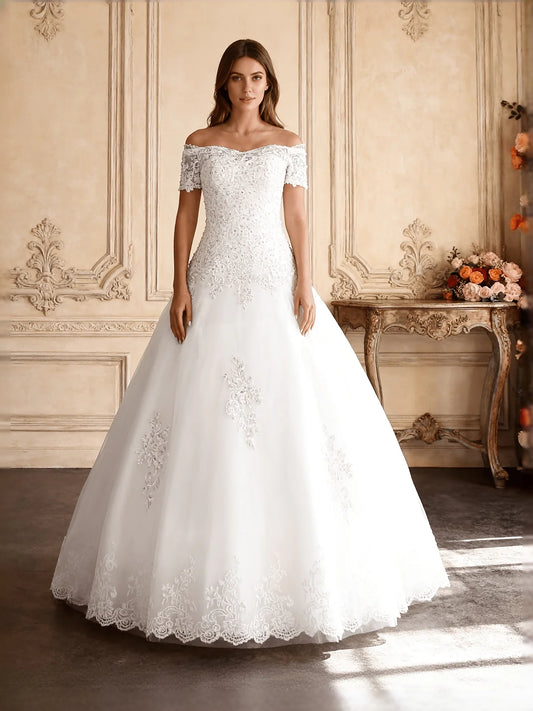 Ivory short wedding dress, alternate view showing the bodice and skirt