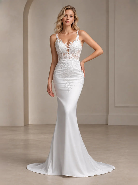 White floor-length wedding dress, alternate view showing the bodice and skirt