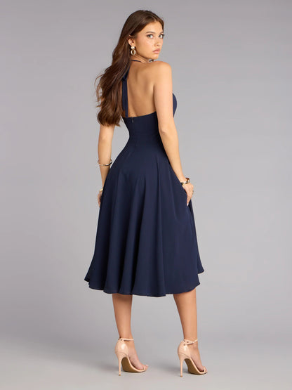 Blue midi formal dress, alternate view