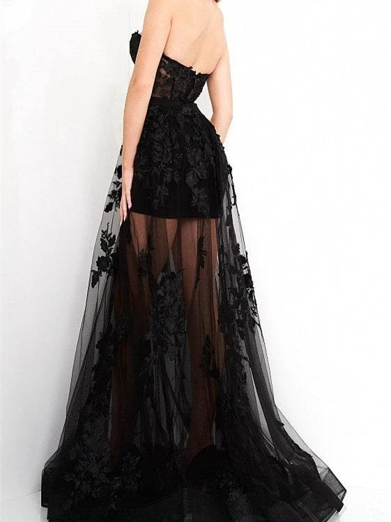Black floor-length prom dress, alternate view showing the bodice and skirt