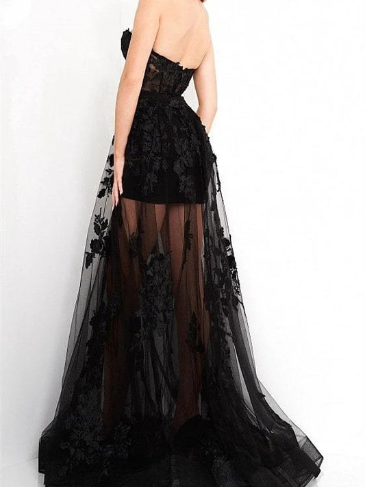 Black floor-length prom dress, alternate view showing the bodice and skirt