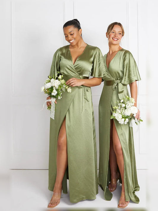 Sage Green floor-length bridesmaid dress, alternate view showing the bodice and skirt