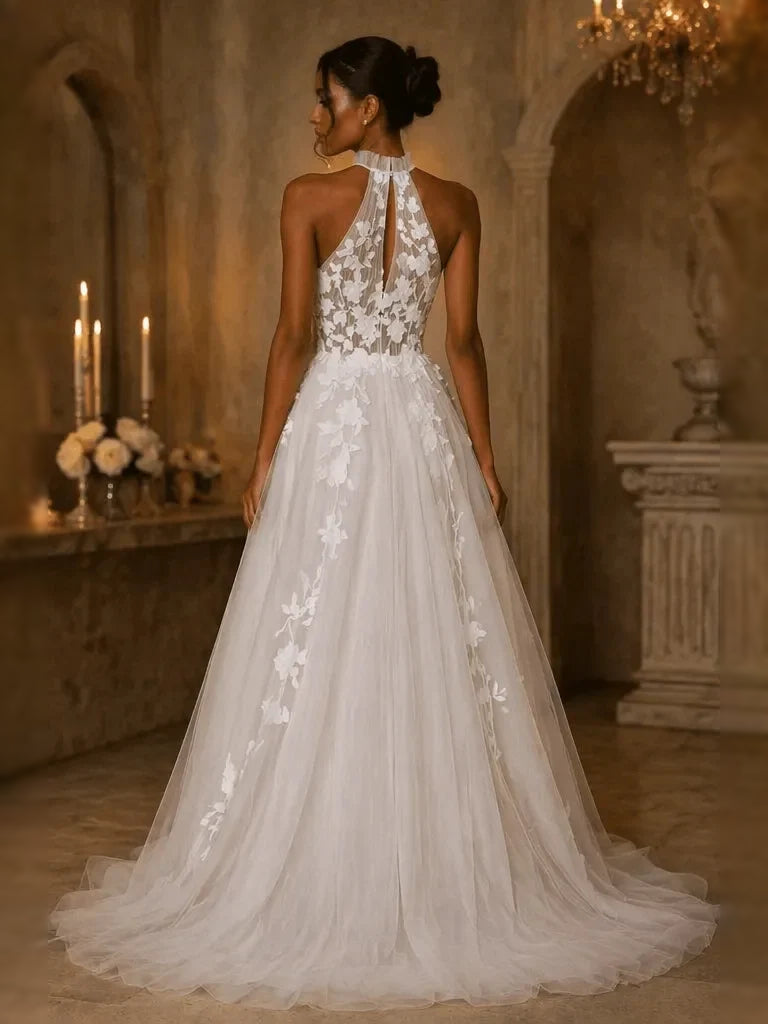 Ivory floor-length wedding dress, alternate view showing the bodice and skirt