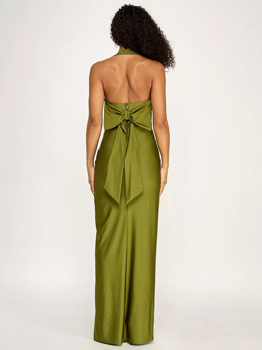 Moss mermaid floor-length formal dress with skirt slit, alternate view