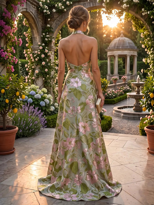 Clover floor-length mother of the bride dress, alternate view showing the bodice and skirt