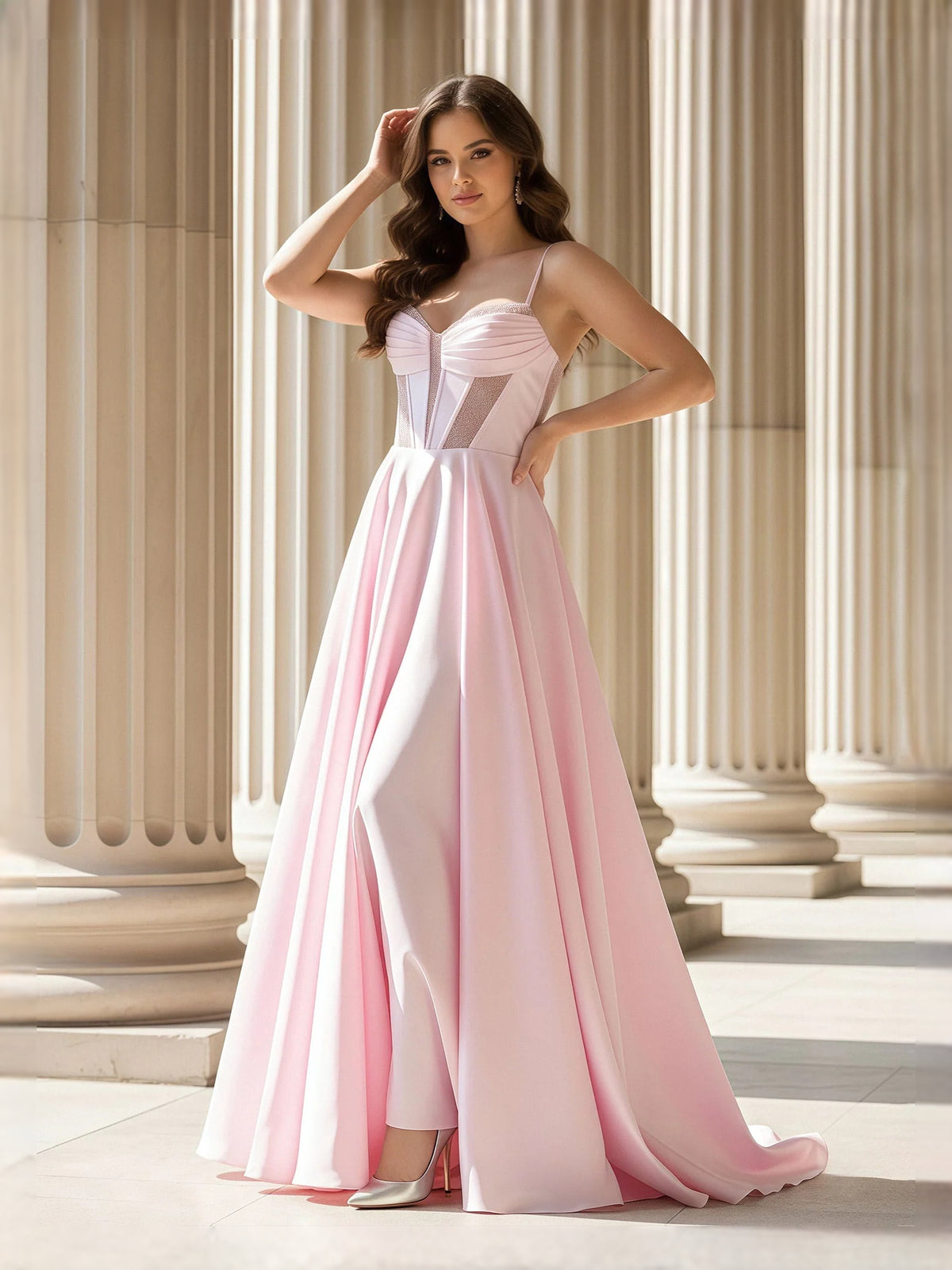 Black maxi prom dress, alternate view showing the bodice and skirt