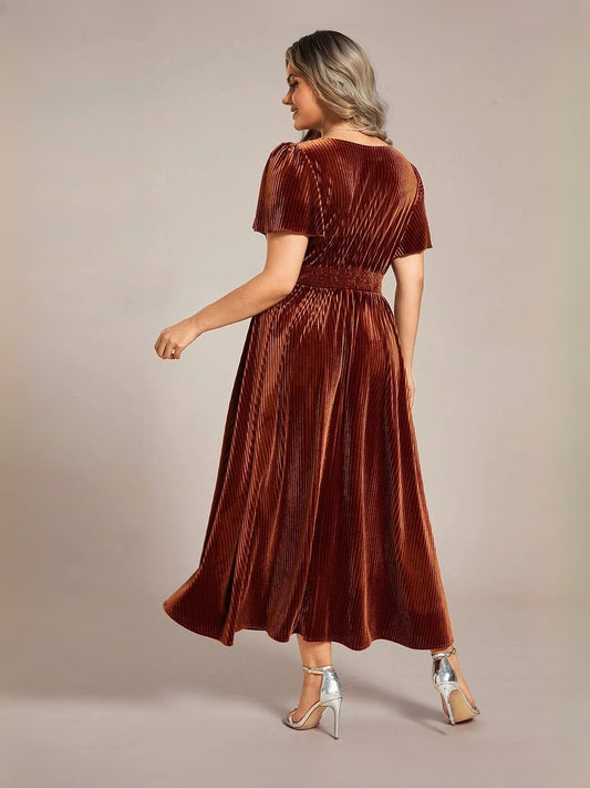 Deep Red midi mother of the bride dress, alternate view showing the bodice and skirt
