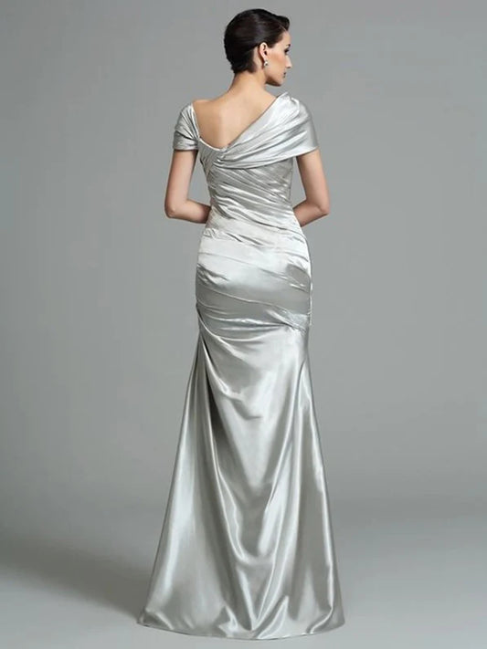 Silver floor-length mother of the bride dress, alternate view showing the bodice and skirt