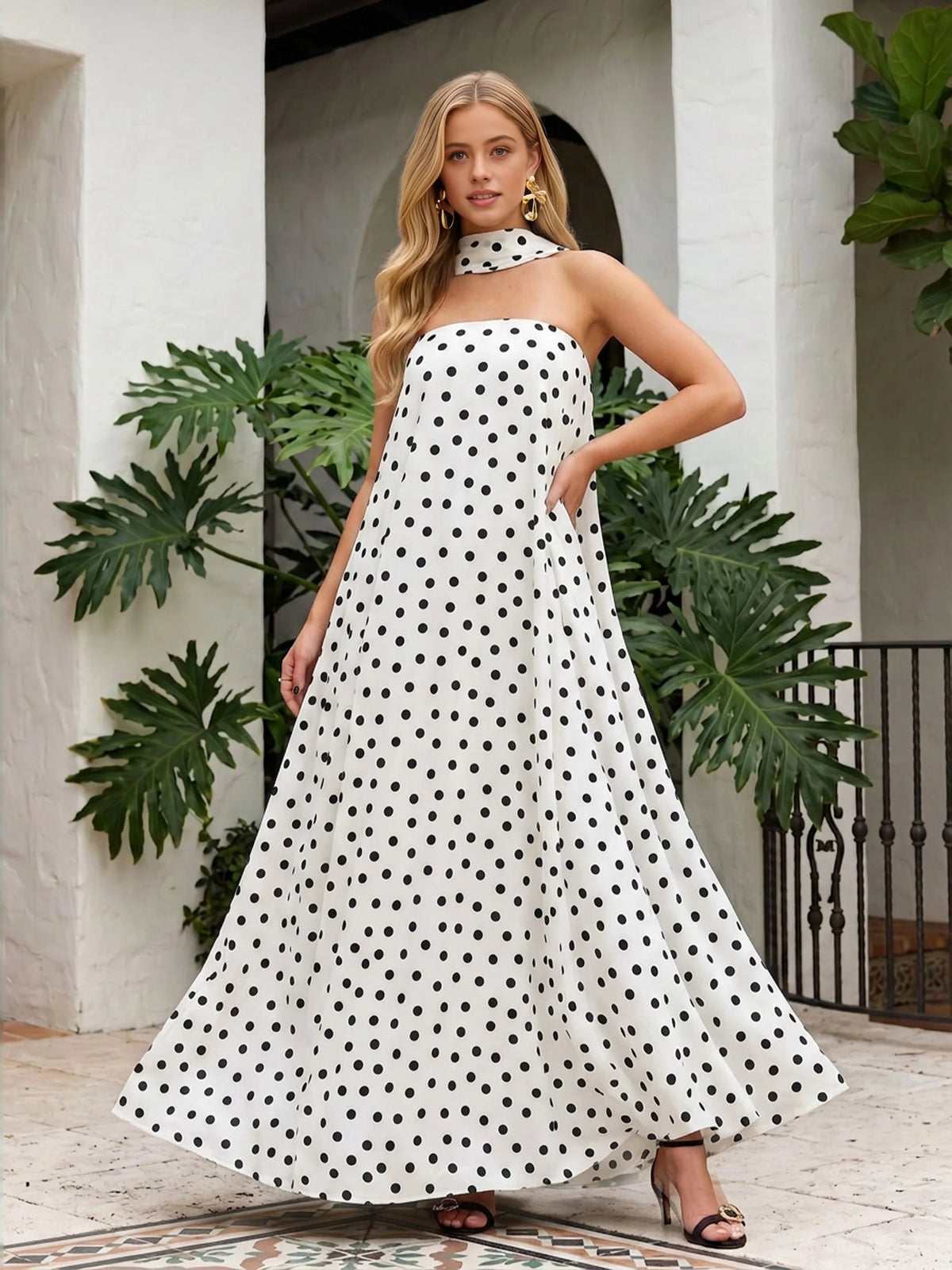 White & Black maxi bridesmaid dress, alternate view showing the bodice and skirt
