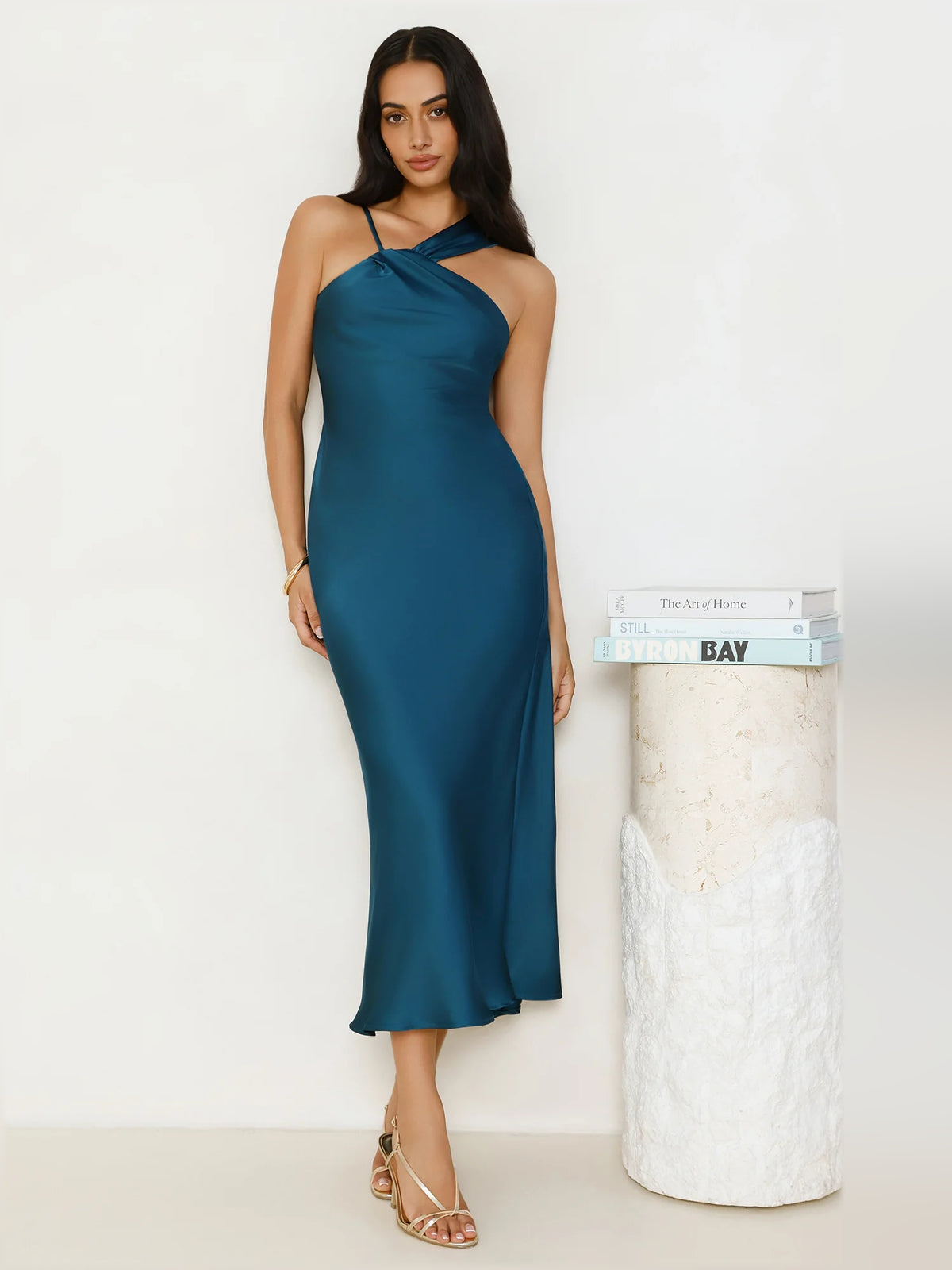 Teal midi formal dress, alternate view