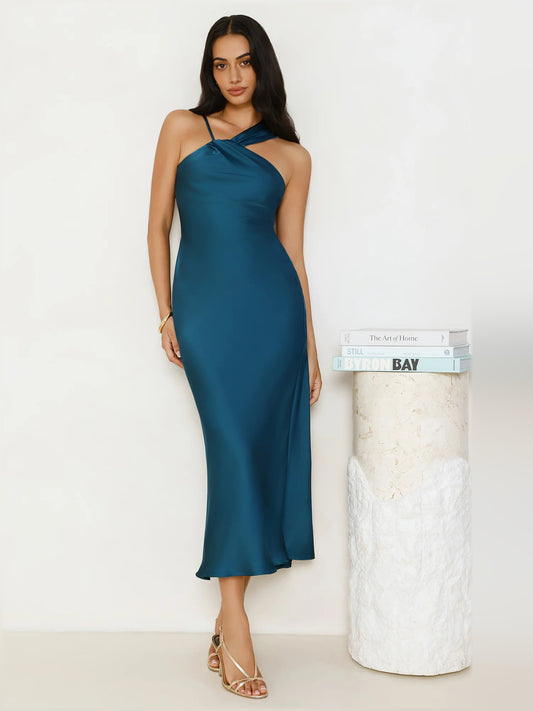 Teal midi formal dress, alternate view