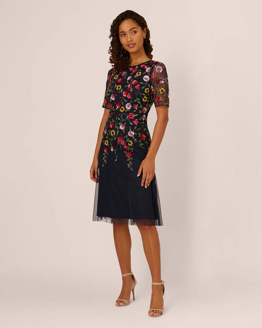 short-sleeve a-line midi mother of the bride dress - image 2