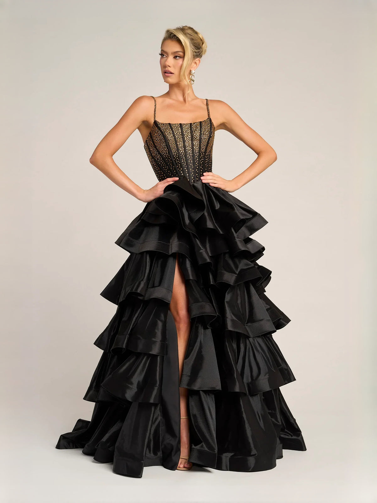 Black floor-length prom dress, alternate view showing the bodice and skirt