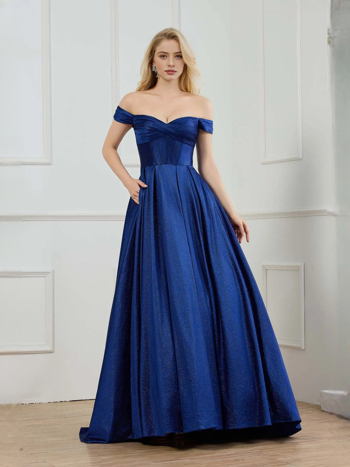 Royal Blue floor-length prom dress, alternate view showing the bodice and skirt