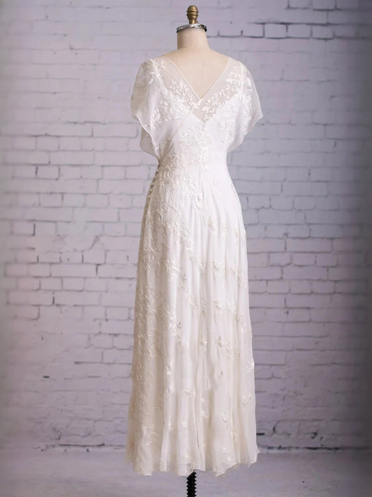 White floor-length wedding dress, alternate view showing the bodice and skirt