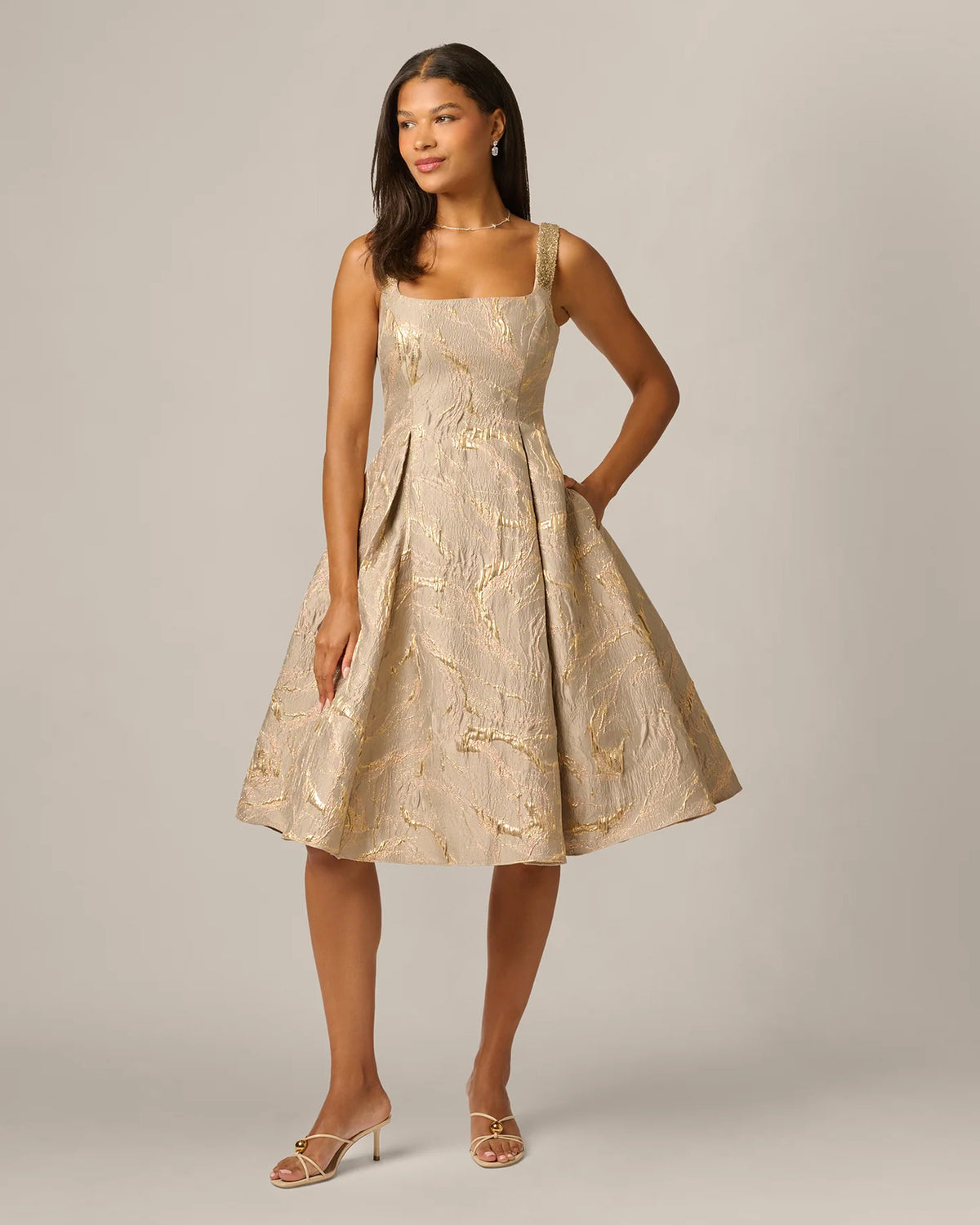 square neck fit-and-flare midi mother of the bride dress - image 2