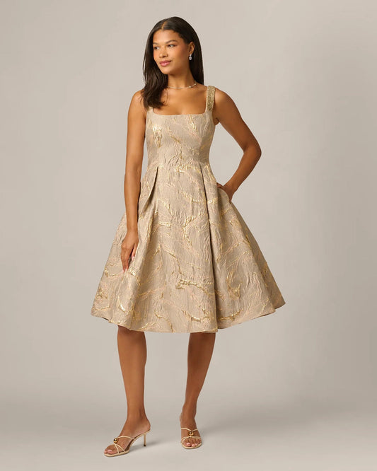 square neck fit-and-flare midi mother of the bride dress - image 2