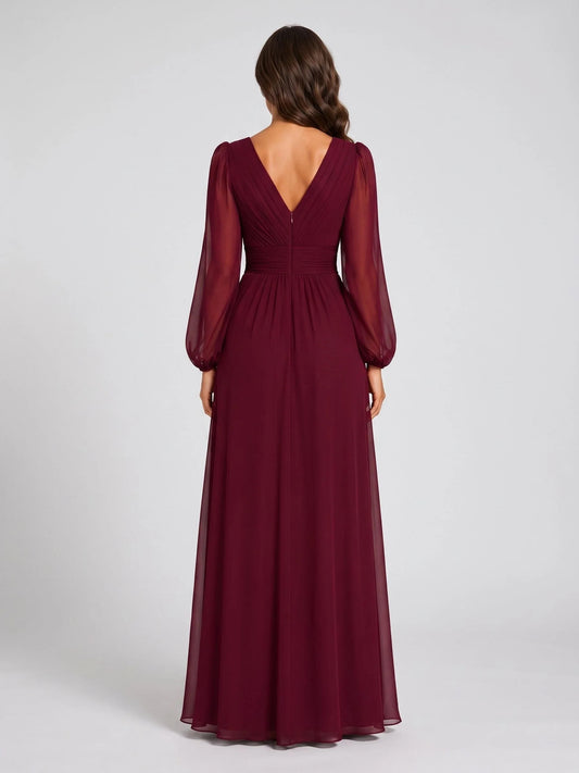 Deep Red floor-length mother of the bride dress, alternate view showing the bodice and skirt