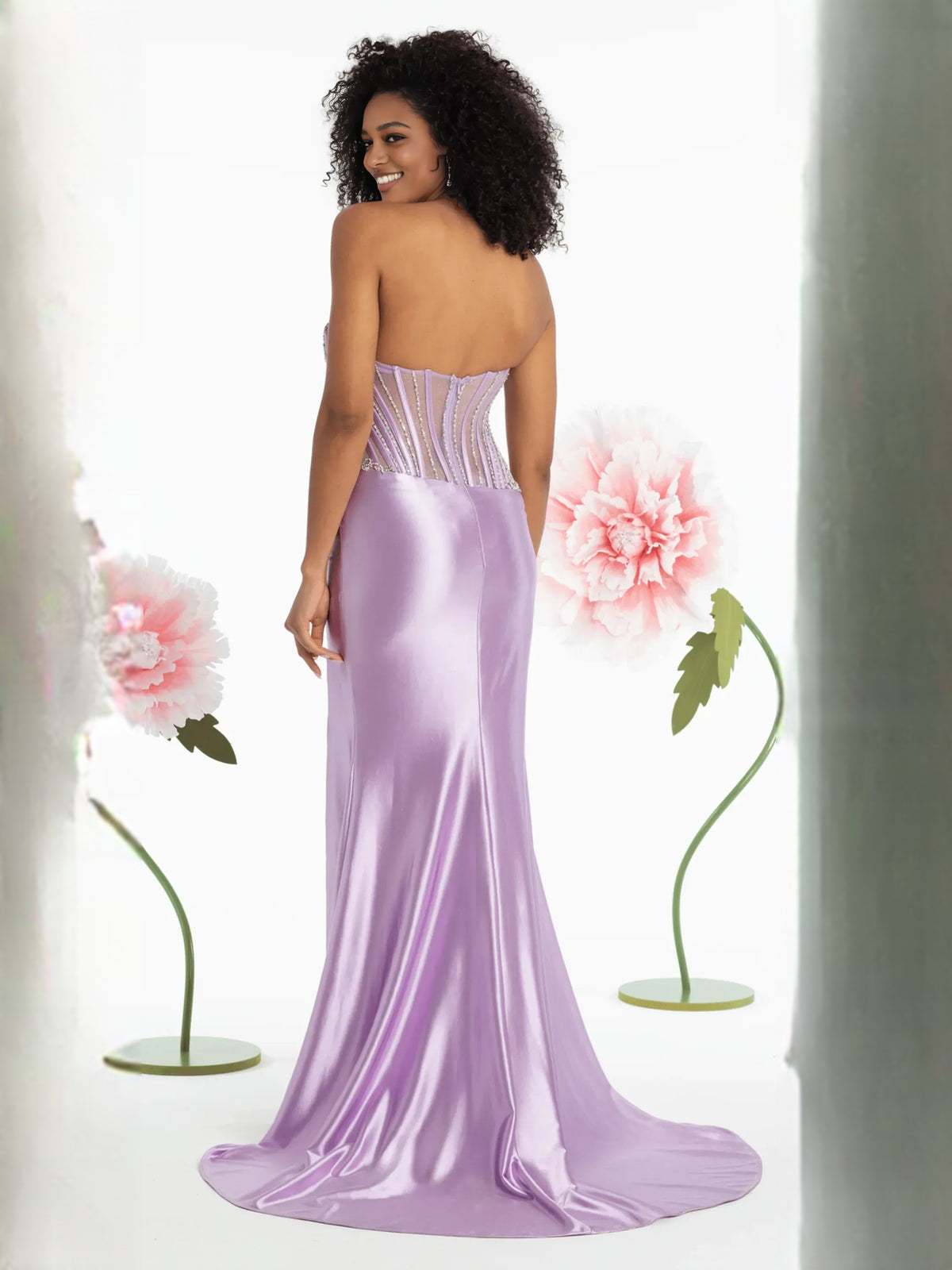 Lavender mermaid floor-length formal dress with beading, alternate view