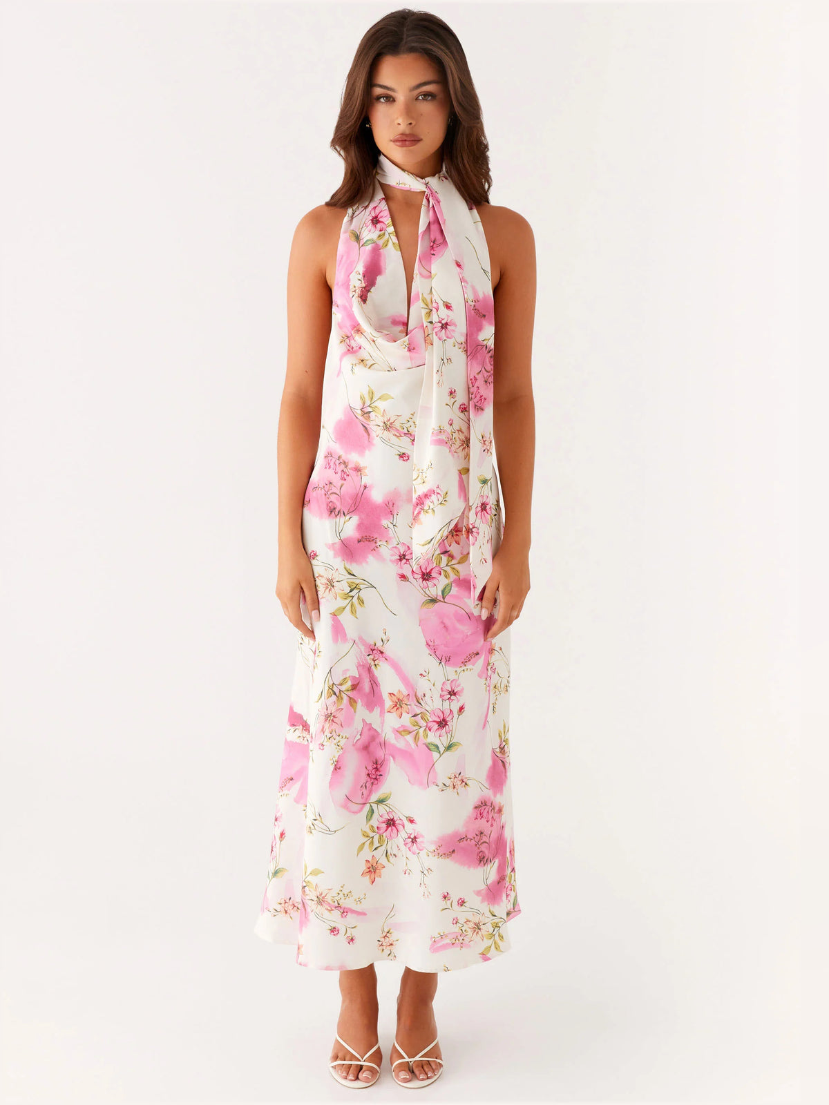 Ivory Floral midi formal dress with floral print, alternate view