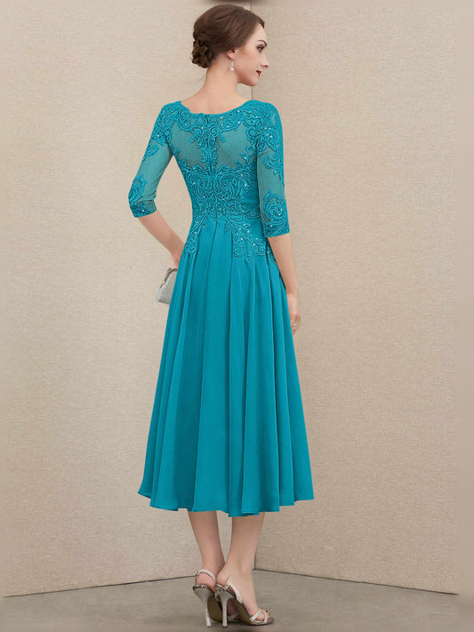 Jade knee-length mother of the bride dress, alternate view showing the bodice and skirt
