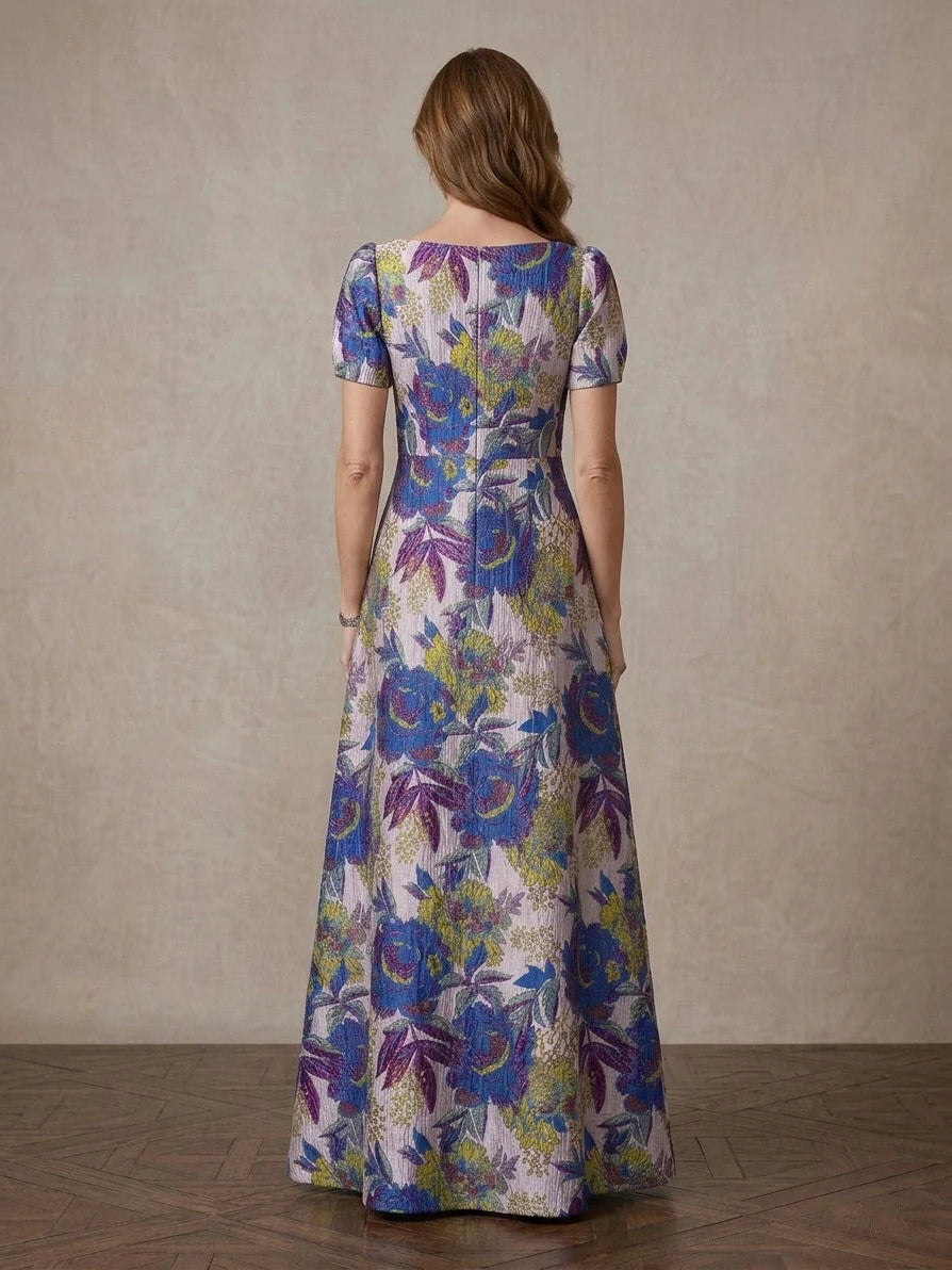 Cobalt Blue floor-length mother of the bride dress, alternate view showing the bodice and skirt