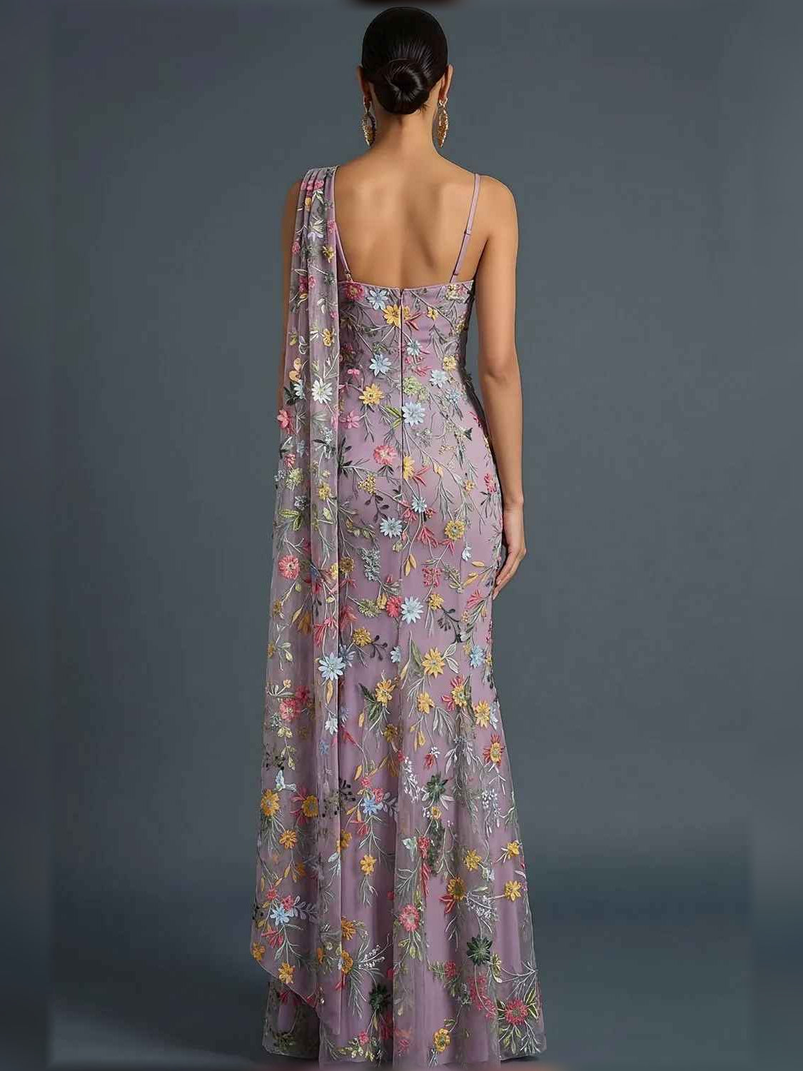 Mauve mermaid floor-length formal dress with embroidery, alternate view