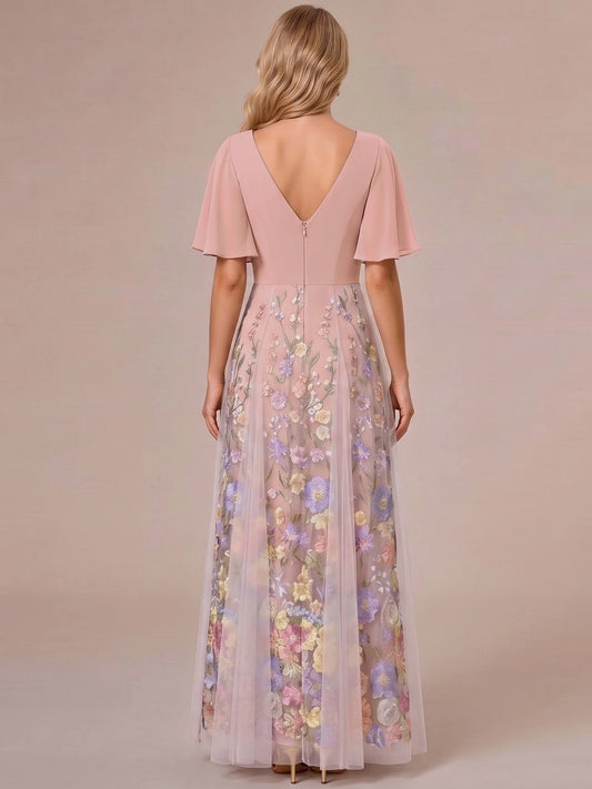 Dusty Rose floor-length mother of the bride dress, alternate view showing the bodice and skirt