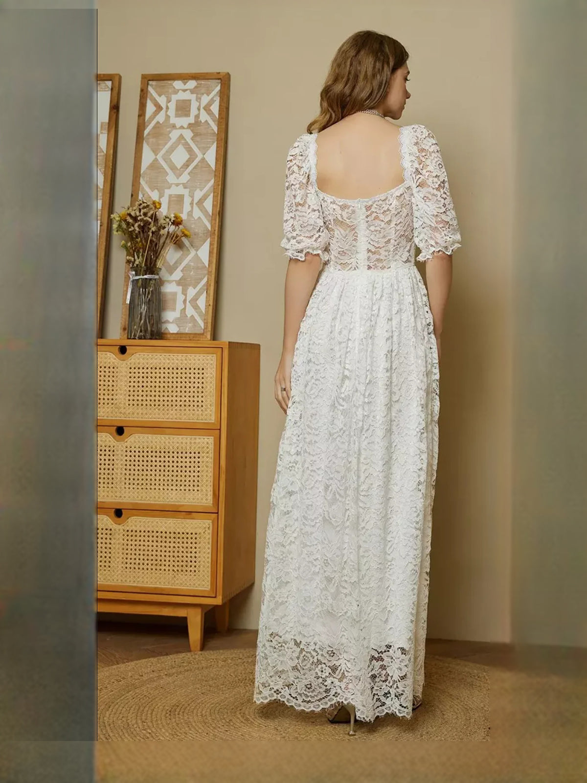Ivory maxi prom dress, alternate view showing the bodice and skirt