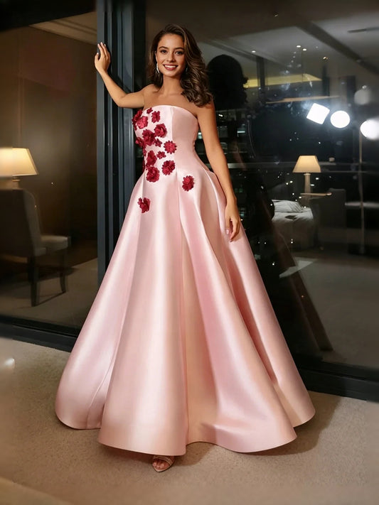 Blush Pink floor-length wedding dress, alternate view showing the bodice and skirt