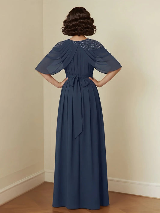 Dark Navy floor-length mother of the bride dress, alternate view showing the bodice and skirt