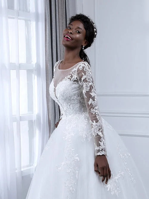 Ivory floor-length wedding dress, alternate view showing the bodice and skirt