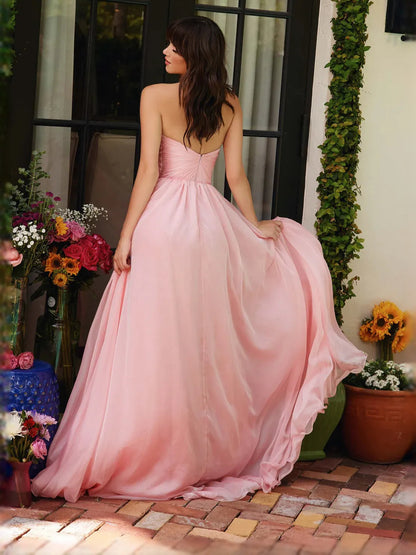 Light Pink a-line floor-length formal dress with skirt slit, alternate view