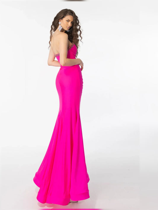 Fuchsia mermaid floor-length formal dress with skirt slit, alternate view