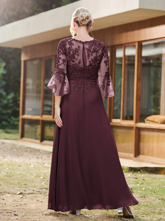 Cabernet floor-length mother of the bride dress, alternate view showing the bodice and skirt