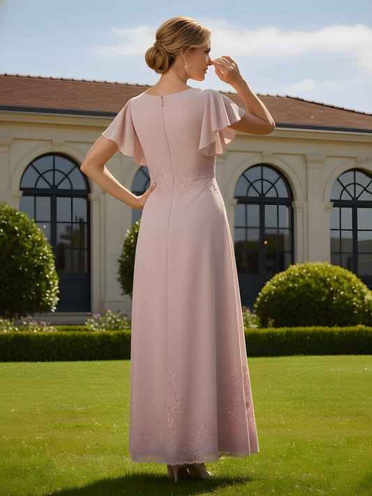 Dusty Rose maxi mother of the bride dress, alternate view showing the bodice and skirt