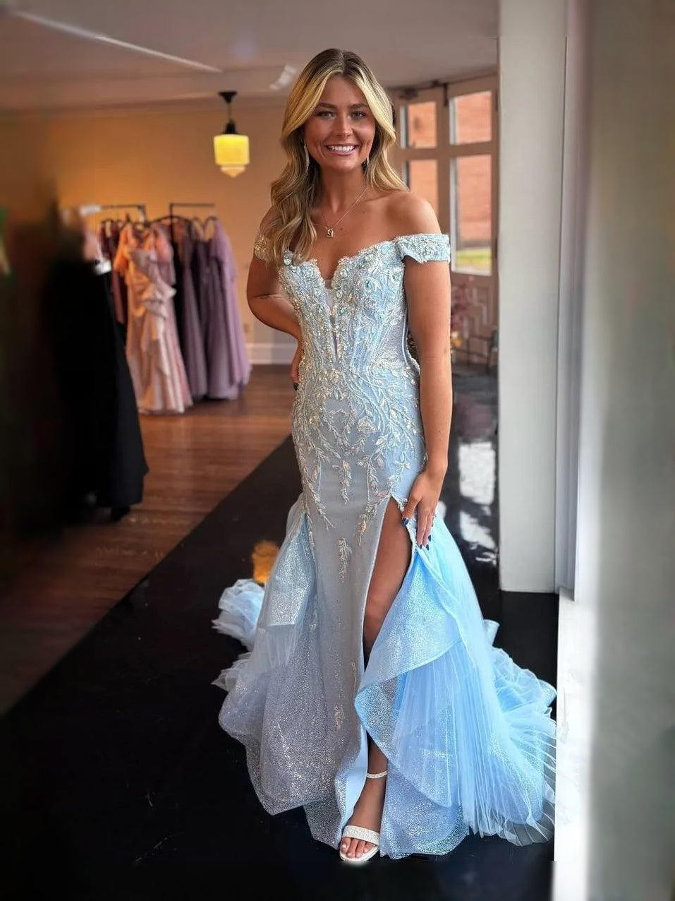 Light Blue floor-length prom dress, alternate view showing the bodice and skirt
