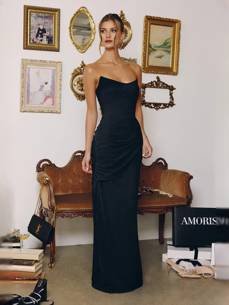 Black floor-length prom dress, alternate view showing the bodice and skirt