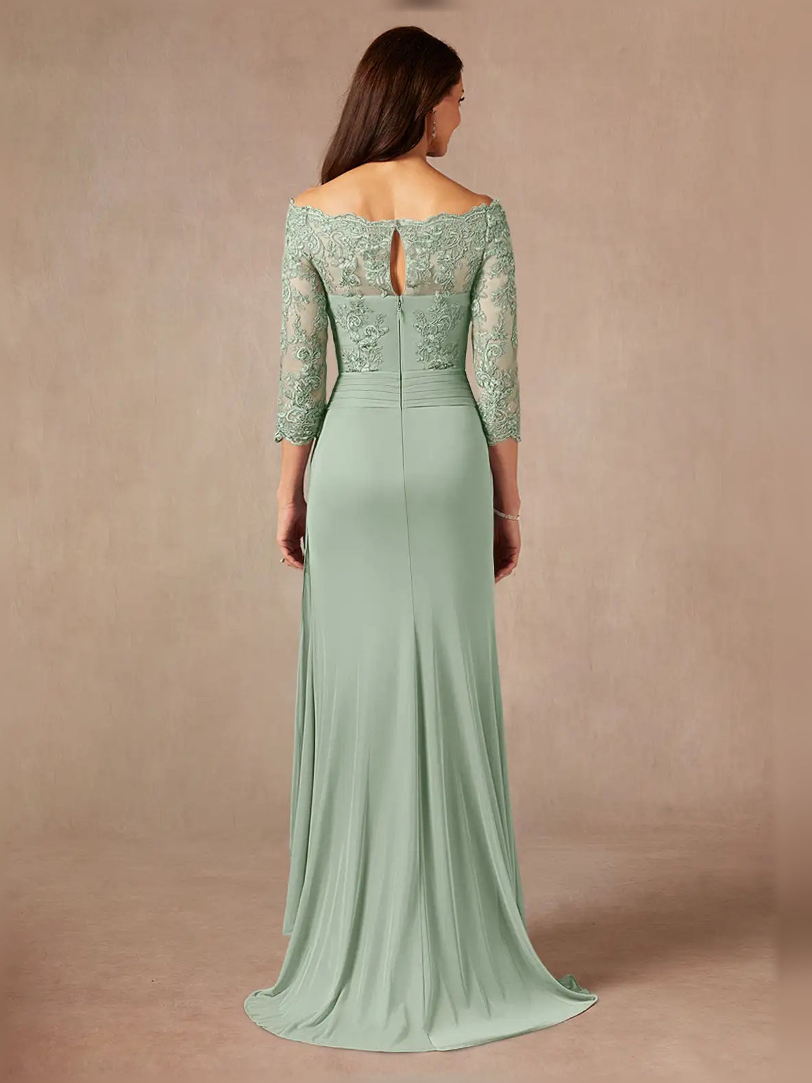 Dusty Sage maxi mother of the bride dress, alternate view showing the bodice and skirt
