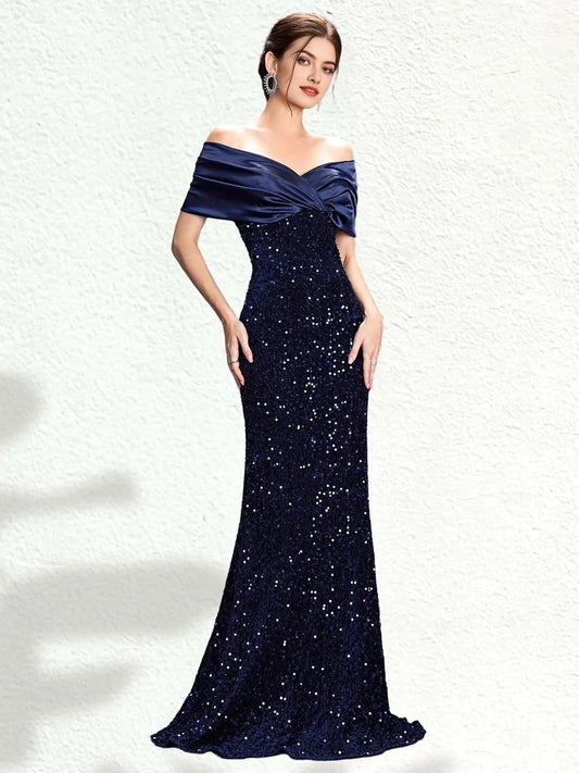 Dark Navy floor-length prom dress, alternate view showing the bodice and skirt