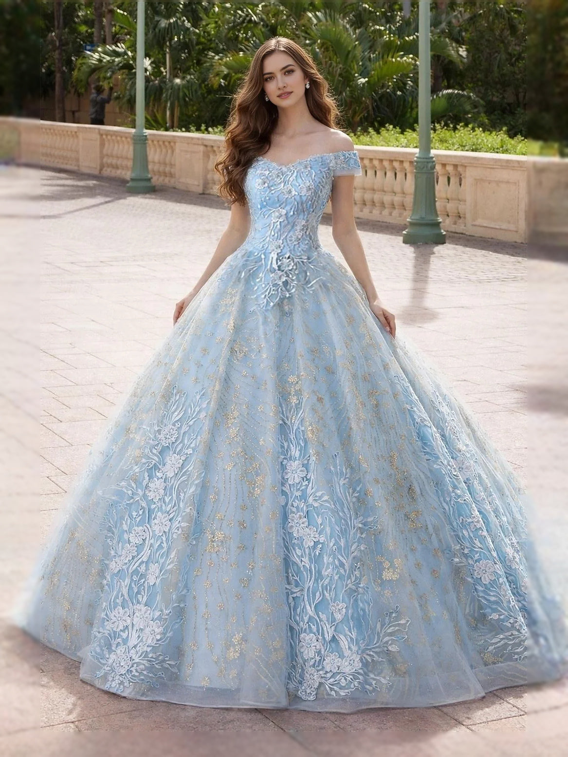 Sky Blue floor-length prom dress, alternate view showing the bodice and skirt