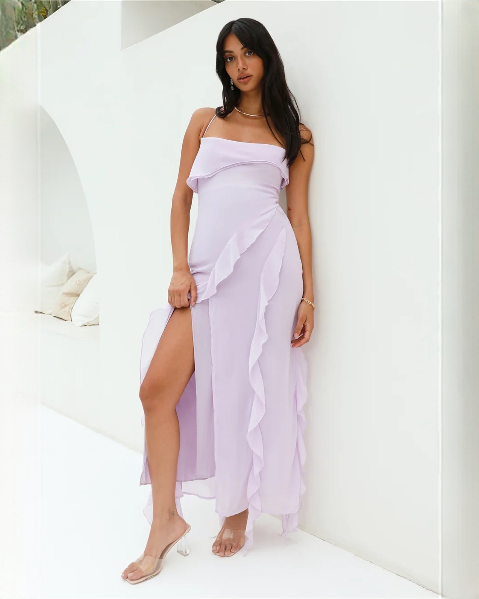 sleeveless chiffon a-line maxi bridesmaid dress - image 2