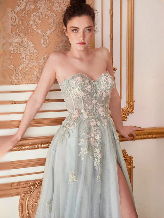Sage Green floor-length prom dress, alternate view showing the bodice and skirt