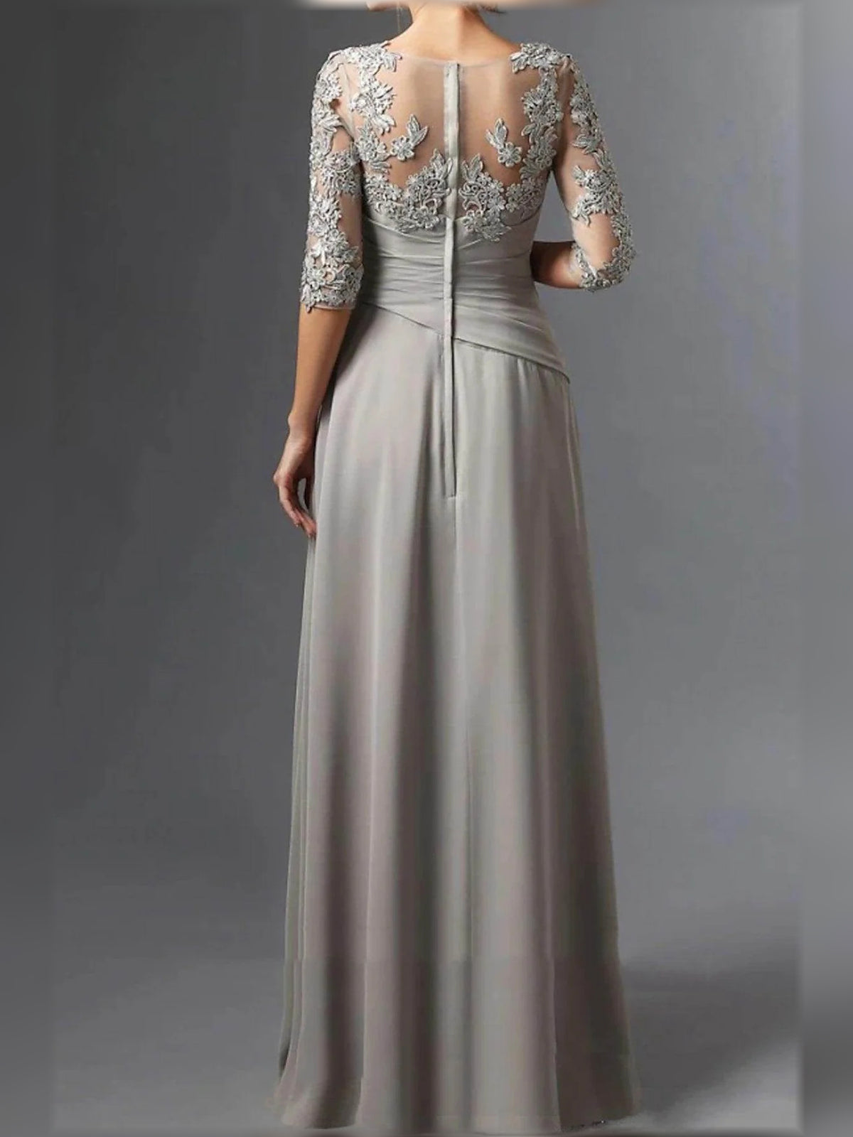Light Gray floor-length mother of the bride dress, alternate view showing the bodice and skirt