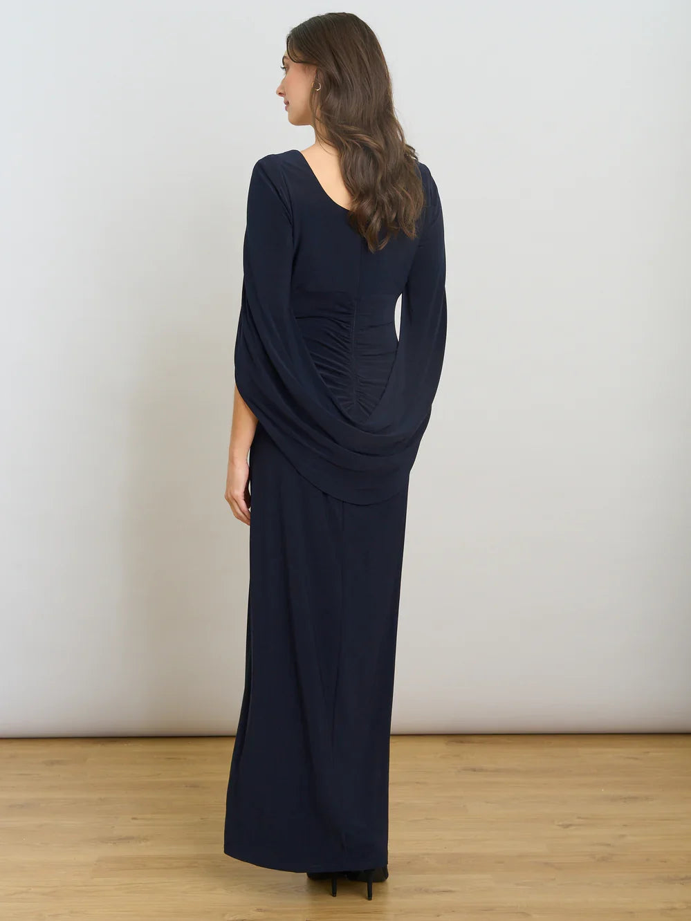 Dark Navy maxi mother of the bride dress, alternate view showing the bodice and skirt